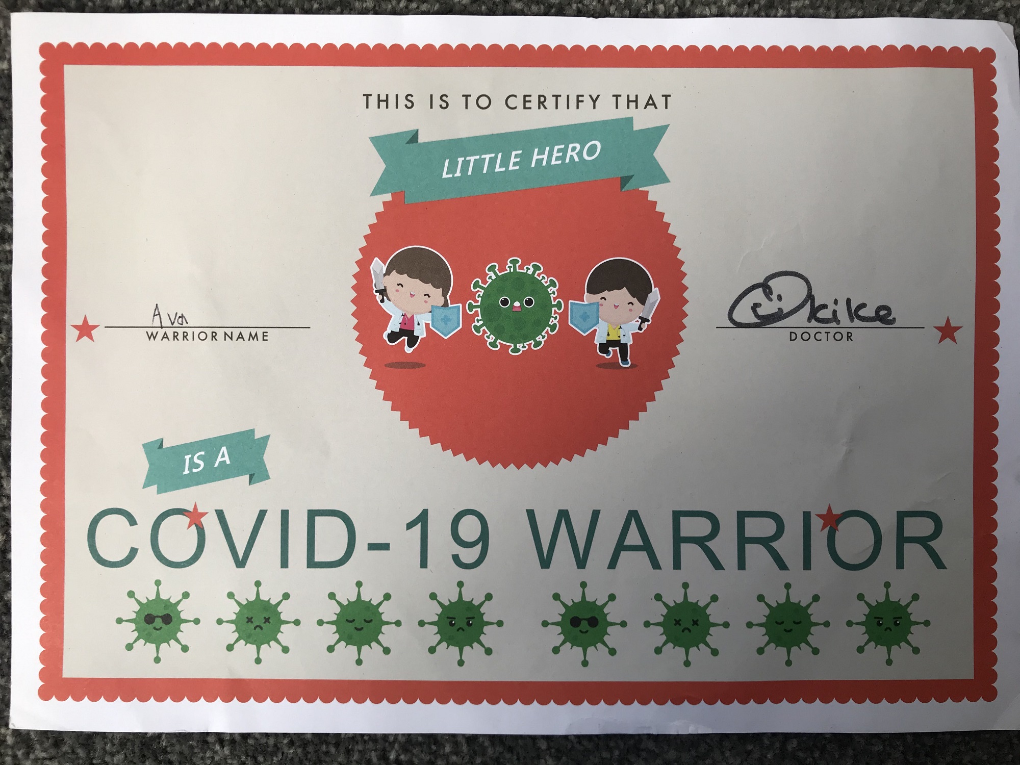 A covid warrior gift certificate