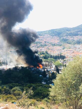 Fire at Samos refugee camp, Greece, May 2020
