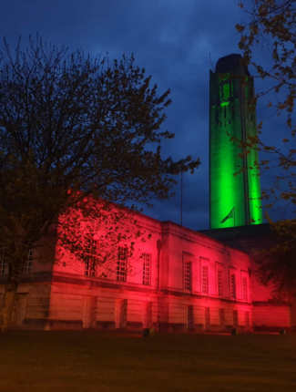 Guildhall lit up for Swansea City of Sanctuary